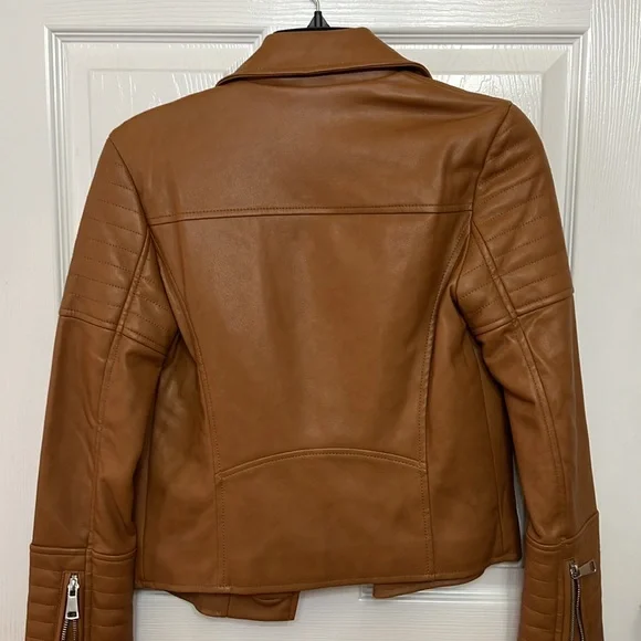 NWT 7 For All Mankind Faux Brown Leather Jacket Size XS! - Picture 4 of 6